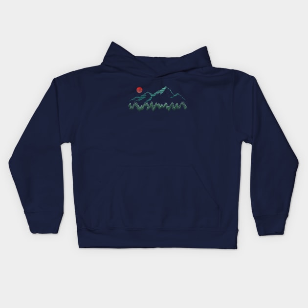 green mountain and red moon Kids Hoodie by pilipsjanuariusDesign